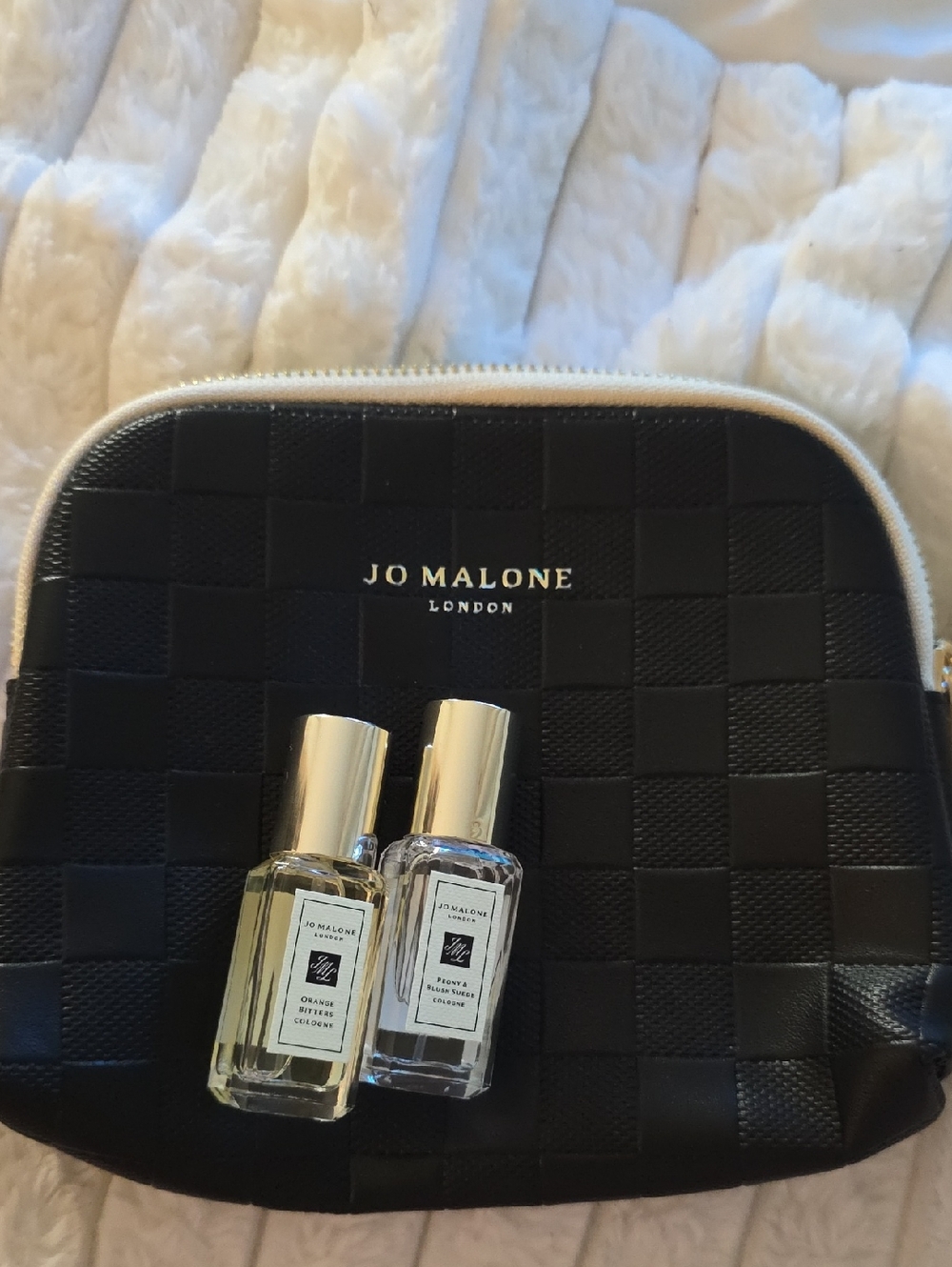 Jo Malone Black and Gold Quilted Cosmetic Pouch with Mini Cologne Duo